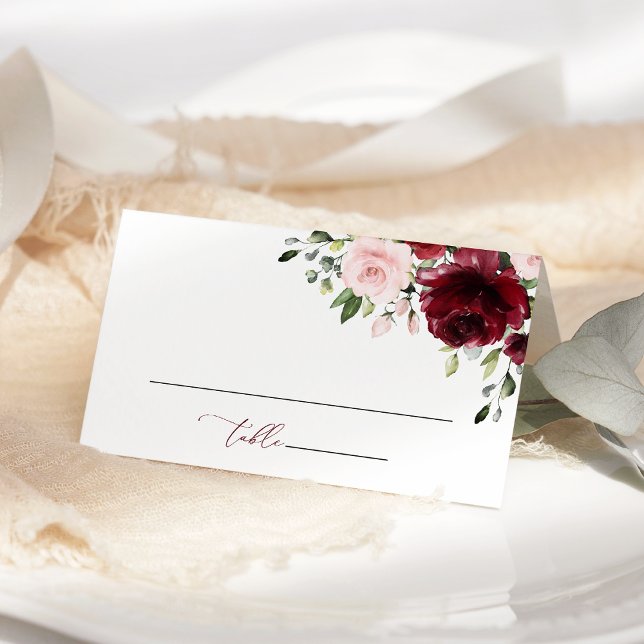Carte De Placement Fleurs de Bourgogne, Fleurs Roses, Verdure, Mariag (Créateur téléchargé)