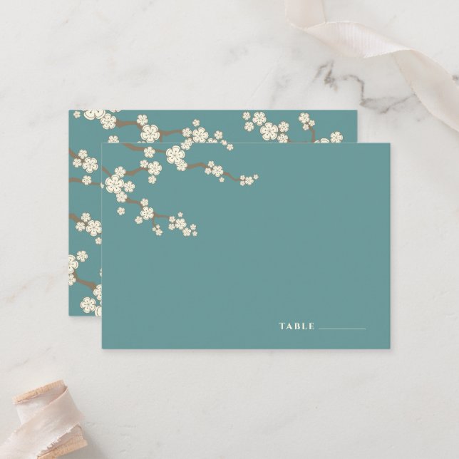 Carte De Placement Fleurs de cerisier Sakura blanches Mariage chic (Devant/Arrière en situation)