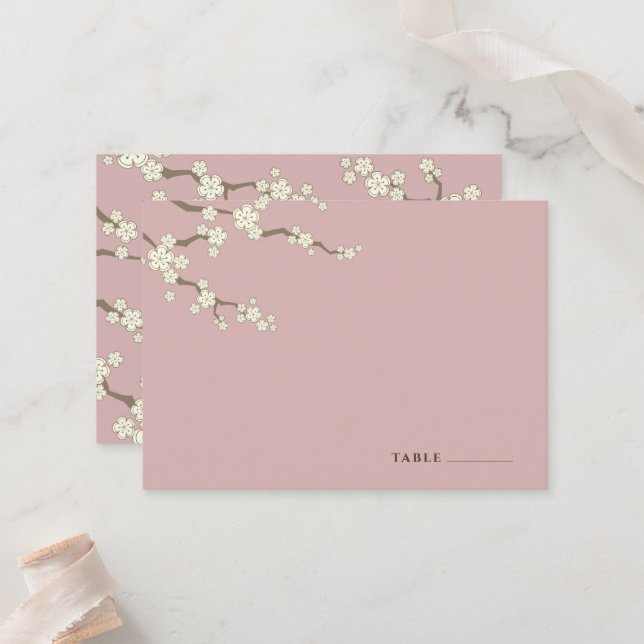 Carte De Placement Fleurs de cerisier Sakura blanches Mariage chic (Devant/Arrière en situation)