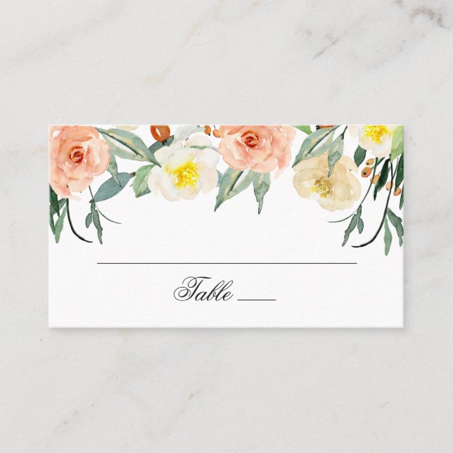 Carte De Placement Fleurs de jardin aquarelle. Mariage floral (Devant)