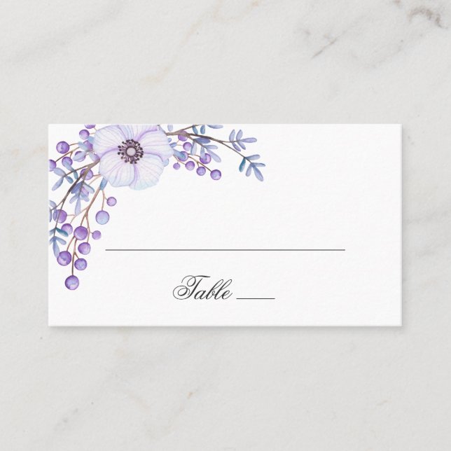 Carte De Placement Fleurs de jardin pourpres. Mariage floral violet (Devant)