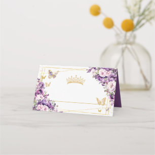 Carte De Placement Fleurs de lilas violet papillons dorés Quinceañera