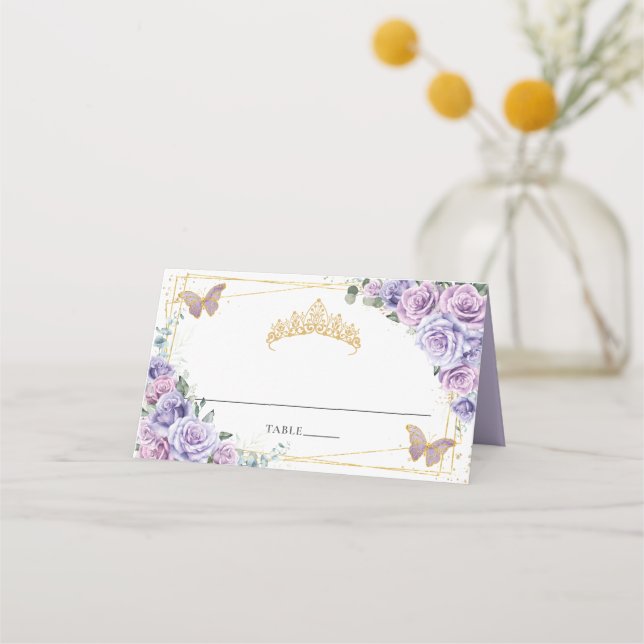 Carte De Placement Fleurs de lilas violet papillons Quinceañera XV 16 (Devant)