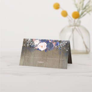 Carte De Placement Fleurs de marine et lumières à cordes rustiques