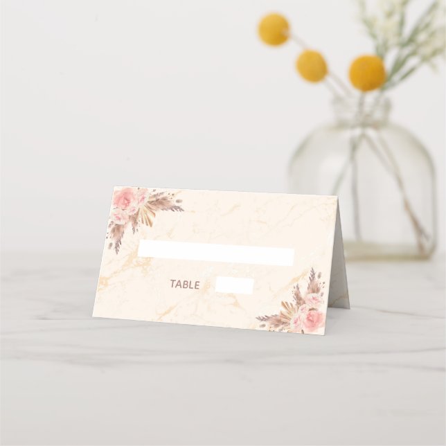 Carte De Placement Fleurs de pampa rose mariage sur marbre (Devant)