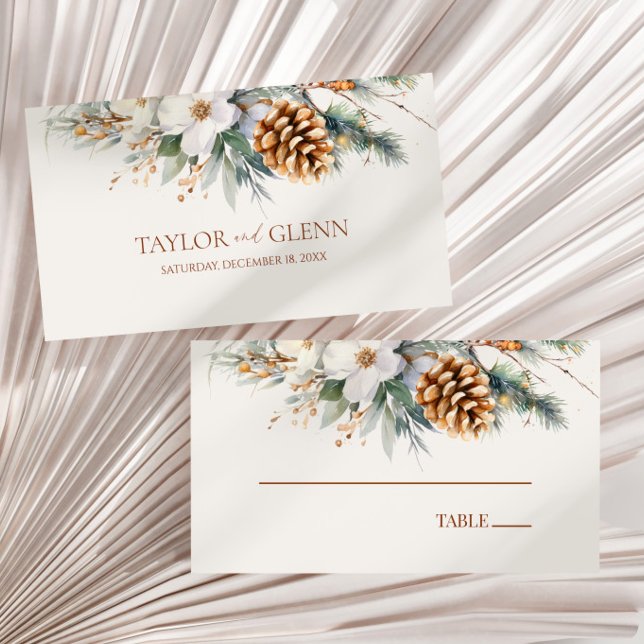 Carte De Placement Fleurs de pins d'hiver Mariage floral (Créateur téléchargé)
