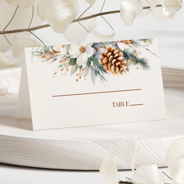 Carte De Placement Fleurs de pins d'hiver Mariage floral (Créateur téléchargé)