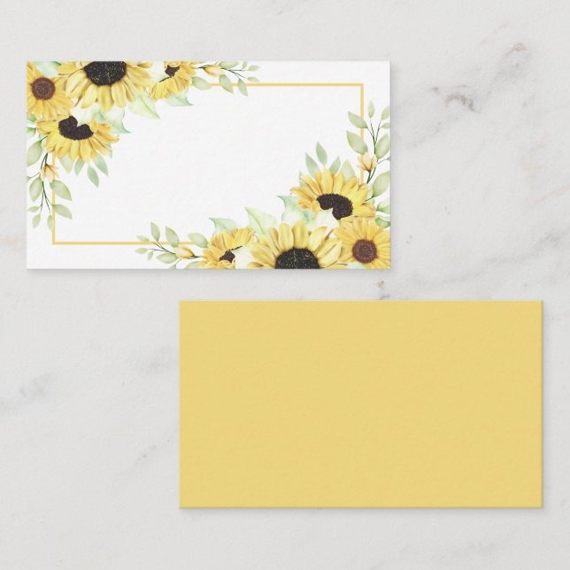 Carte De Placement Fleurs de soleil Aquarelle Jaune Mariage Floral (Devant / Derrière)