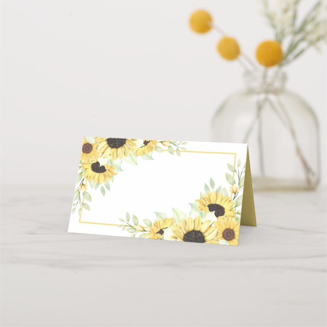 Carte De Placement Fleurs de soleil Aquarelle Jaune Mariage Floral (Devant)