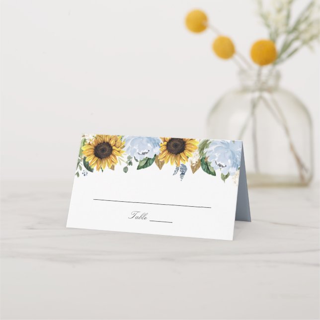 Carte De Placement Fleurs de soleil bleu foncé Mariage élégant (Devant)