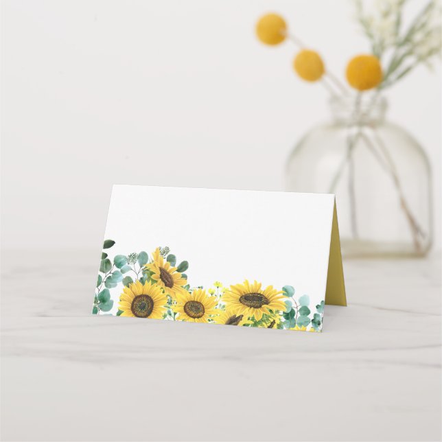 Carte De Placement Fleurs de soleil d'aquarelle et Mariage d'eucalypt (Devant)