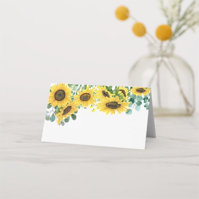Carte De Placement Fleurs de soleil d'aquarelle et Mariage d'eucalypt (Devant)