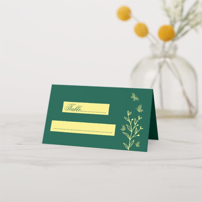 Carte De Placement Fleurs d'or simple mariage émeraude (Devant)