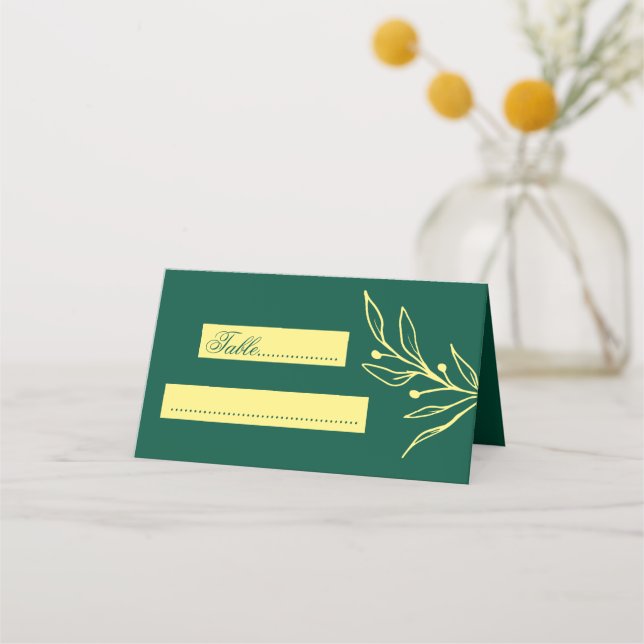 Carte De Placement Fleurs d'or simple mariage émeraude (Devant)