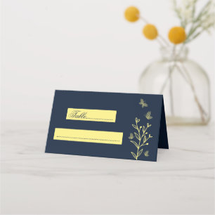 Carte De Placement Fleurs d'or simple mariage marine