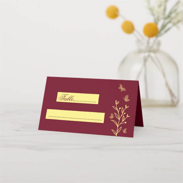 Carte De Placement Fleurs d'or simples mariage bordeaux (Devant)