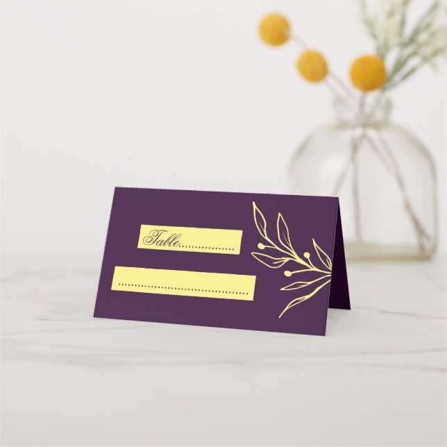 Carte De Placement Fleurs d'or simples violet mariage (Devant)