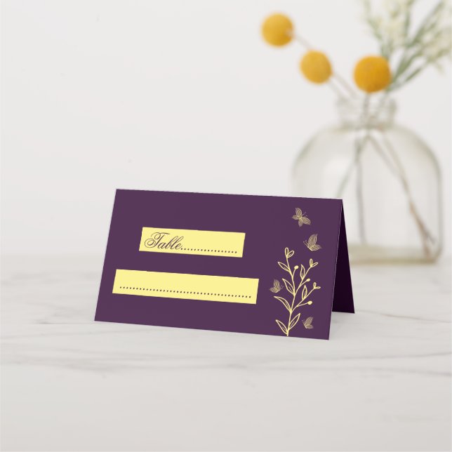 Carte De Placement Fleurs d'or simples violet mariage (Devant)