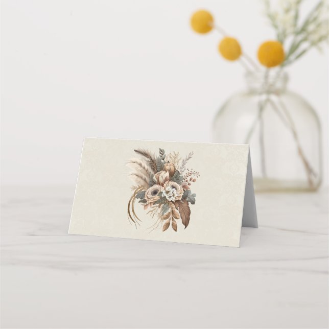 Carte De Placement Fleurs Élégantes Feuillage et plumes (Devant)