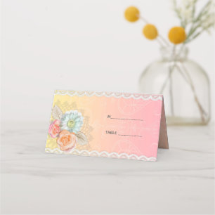 Carte De Placement Fleurs Et Dentelle Blanche