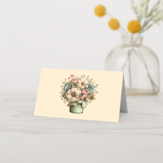 Carte De Placement Fleurs fantaisistes dans un pot de planteur mignon (Devant)