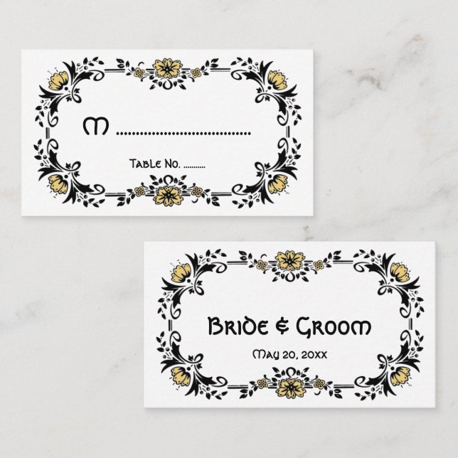 Carte De Placement Fleurs florales victoriennes antiques, Mariage Tab (Devant / Derrière)