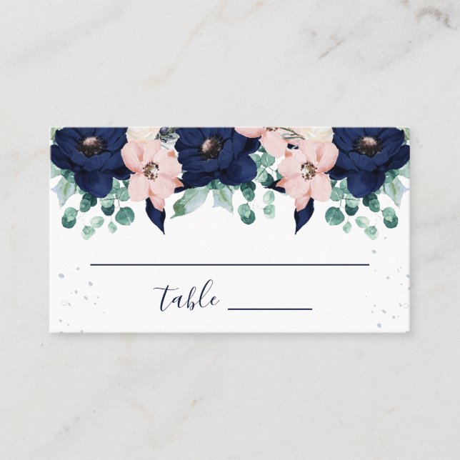 Carte De Placement Fleurs marines Bleu et Rose | Escort (Devant)