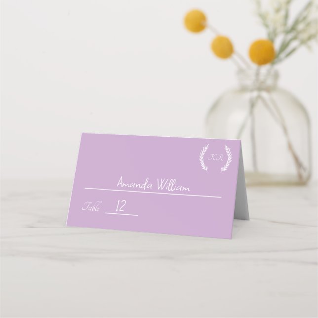 Carte De Placement Fleurs modernes Ligne Art Monogramme Lavande viole (Devant)