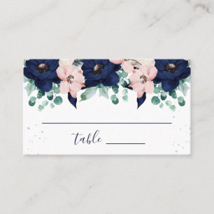 Carte De Placement Fleurs Nautiques Bleu Nuit et Rose Blush   Plan de