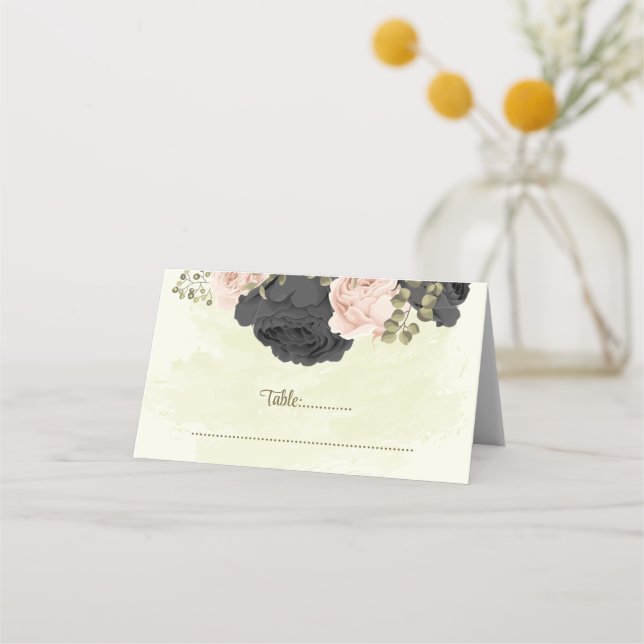 Carte De Placement fleurs noires et rousses mariage botanique (Devant)