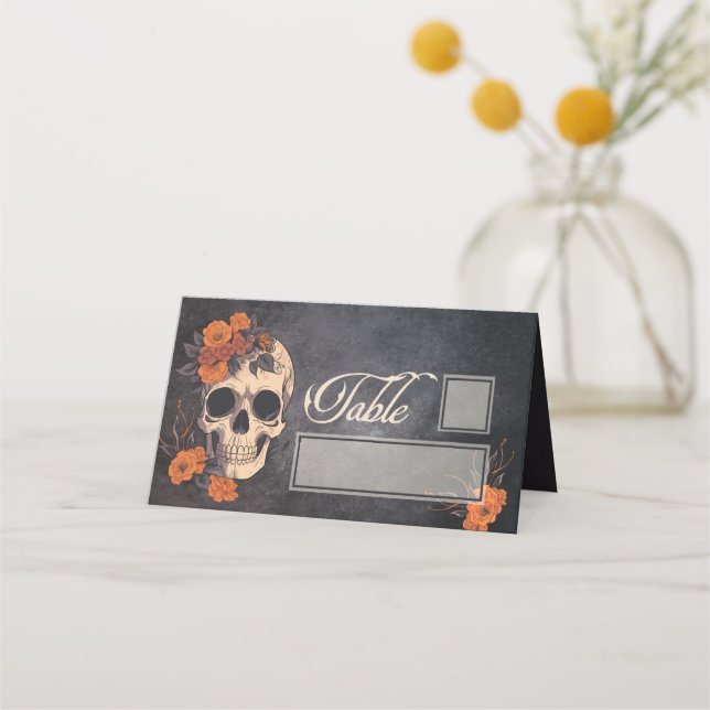 Carte De Placement Fleurs orange Elégante table et nom place (Devant)