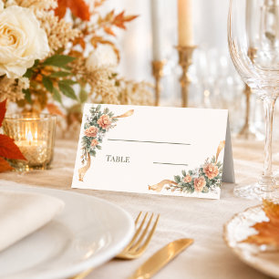 Carte De Placement Fleurs orange et champagne ivoire