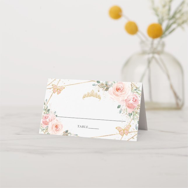 Carte De Placement Fleurs papillons rose pastel pour Quinceañera Anni (Devant)