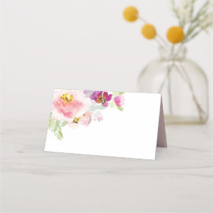 Carte De Placement Fleurs rose et violette pastel à l'aquarelle