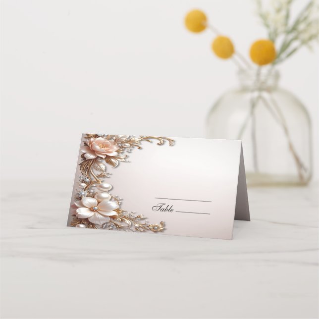 Carte de Placement Fleurs Rose Pâle et Blanches (Devant)
