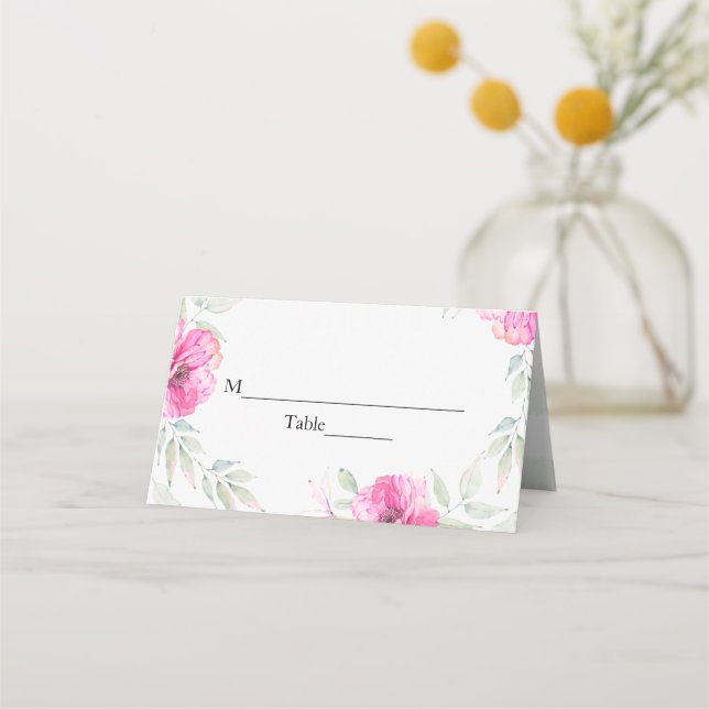 Carte De Placement Fleurs roses aquarelle botanique douche de mariage (Devant)