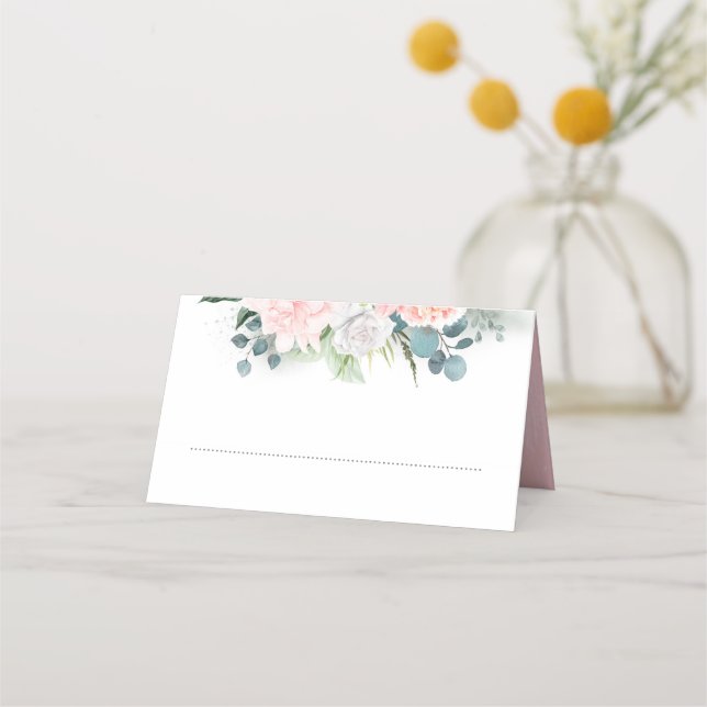 Carte De Placement Fleurs roses et Eucalyptus Aquarelle Verdure (Devant)