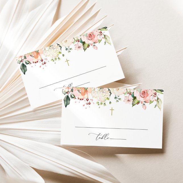 Carte De Placement Fleurs roses, Fleurs blanches, Bohème, Baptême flo (Créateur téléchargé)