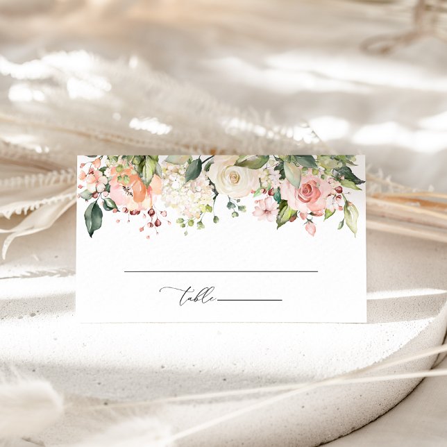 Carte De Placement Fleurs roses, Fleurs blanches, Bohème, Réception d (Créateur téléchargé)