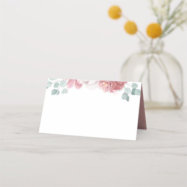 Carte De Placement Fleurs Roses poussiéreuses Élégant Mariage romanti (Devant)