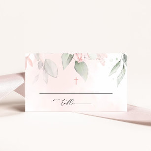 Carte De Placement Fleurs roses saumon, verdure, Boho, baptême floral