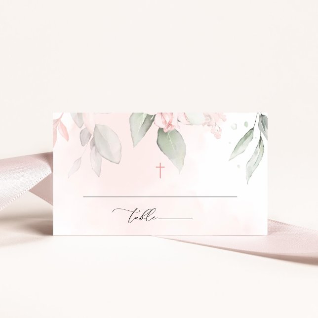 Carte De Placement Fleurs roses saumon, verdure, Boho, baptême floral (Créateur téléchargé)