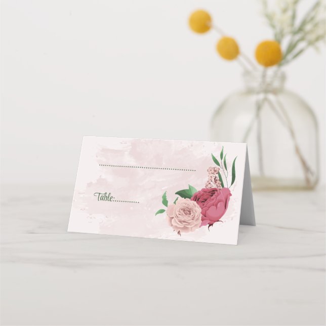Carte De Placement fleurs roses vert feuille mariage botanique (Devant)