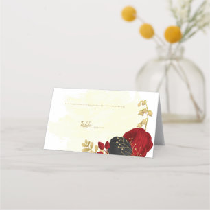 Carte De Placement fleurs rouges et noires or mariage botanique pl