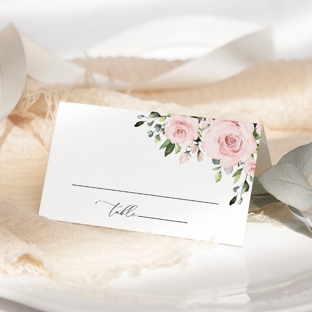 Carte De Placement Fleurs Rougissantes, Fleurs Roses, Verdure, Mariag (Créateur téléchargé)