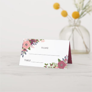 Carte De Placement Fleurs rousses et bordeaux - Noms et Mariage Date