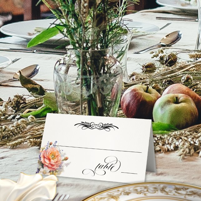 Carte De Placement Fleurs sauvages & Calligraphie - Crème (Créateur téléchargé)