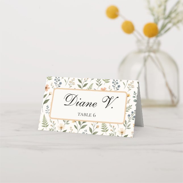Carte De Placement Fleurs sauvages de couleurs neutres (Devant)