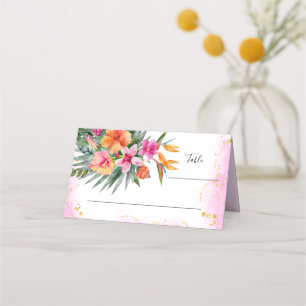 Carte De Placement Fleurs tropicales colorées Mariage rose et orange