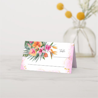 Carte De Placement Fleurs tropicales colorées Mariage rose et orange